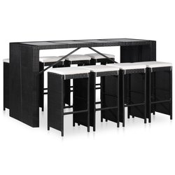 9-teilige Garten-Essgruppe Poly Rattan Schwarz