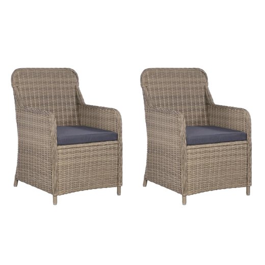 3-tlg. Bistro-Set mit Kissen Poly Rattan Braun