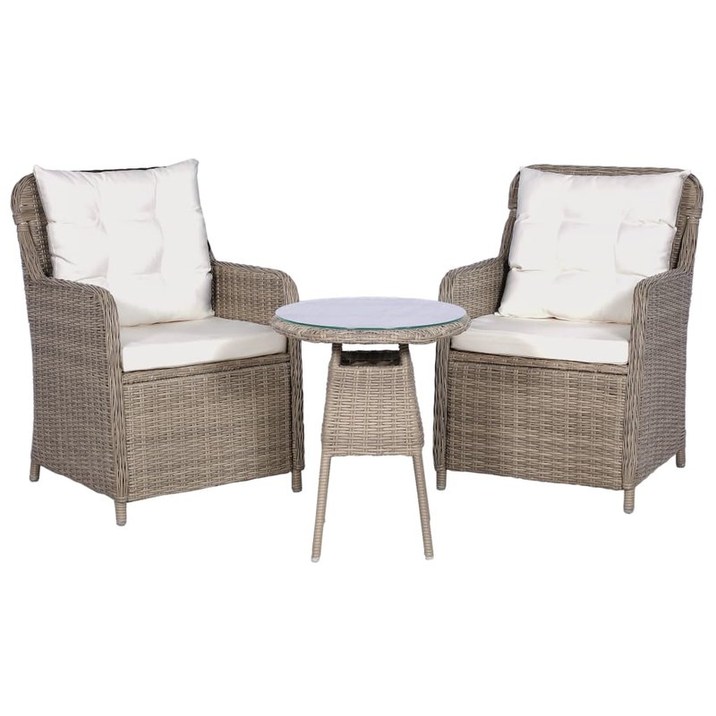 3-tlg. Bistro-Set mit Auflagen und Kissen Poly Rattan Braun - Desenim