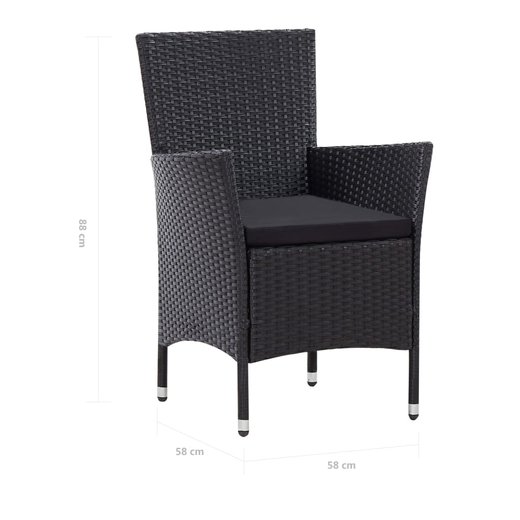 7-tlg. Garten-Essgruppe Poly Rattan Schwarz