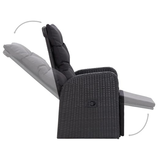 3-tlg. Bistro-Set mit Auflagen Poly Rattan Schwarz