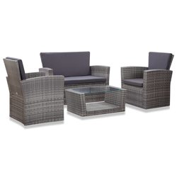 4-tlg. Garten-Lounge-Set mit Auflagen Poly Rattan Grau