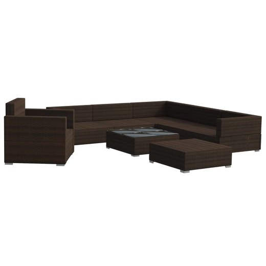8-tlg. Garten-Lounge-Set mit Auflagen Poly Rattan Braun