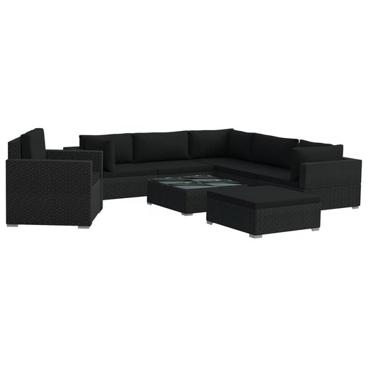 8-tlg. Garten-Lounge-Set mit Auflagen Poly Rattan Schwarz