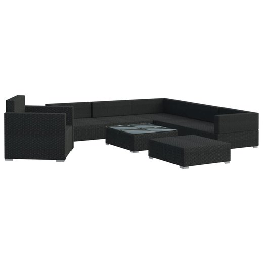 8-tlg. Garten-Lounge-Set mit Auflagen Poly Rattan Schwarz