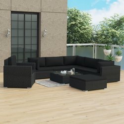 8-tlg. Garten-Lounge-Set mit Auflagen Poly Rattan Schwarz