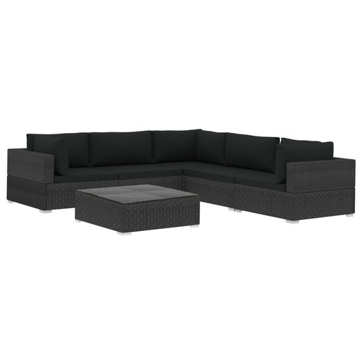 6-tlg. Garten-Lounge-Set mit Auflagen Poly Rattan Schwarz