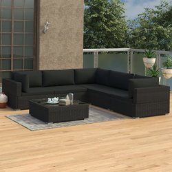 6-tlg. Garten-Lounge-Set mit Auflagen Poly Rattan Schwarz