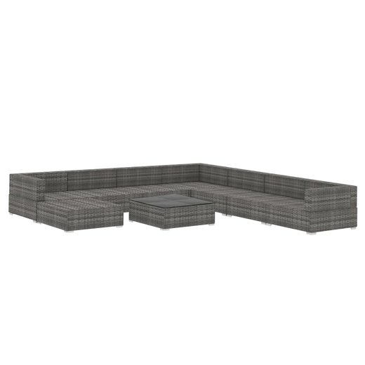 9-tlg. Garten-Lounge-Set mit Auflagen Poly Rattan Grau