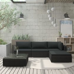5-tlg. Garten-Lounge-Set mit Auflagen Poly Rattan Schwarz