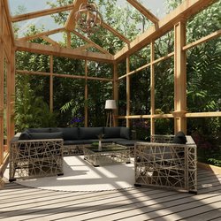 10-tlg. Garten-Lounge-Set mit Auflagen Poly Rattan Grau