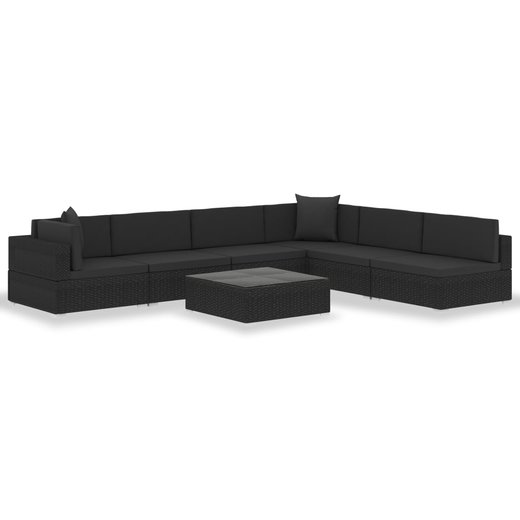 7-tlg. Garten-Lounge-Set Schwarz mit Auflagen Poly Rattan