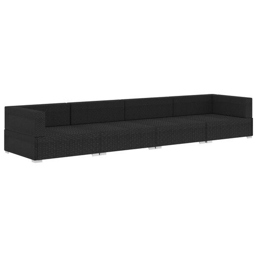4-tlg. Garten-Sofagarnitur mit Auflagen Poly Rattan Schwarz