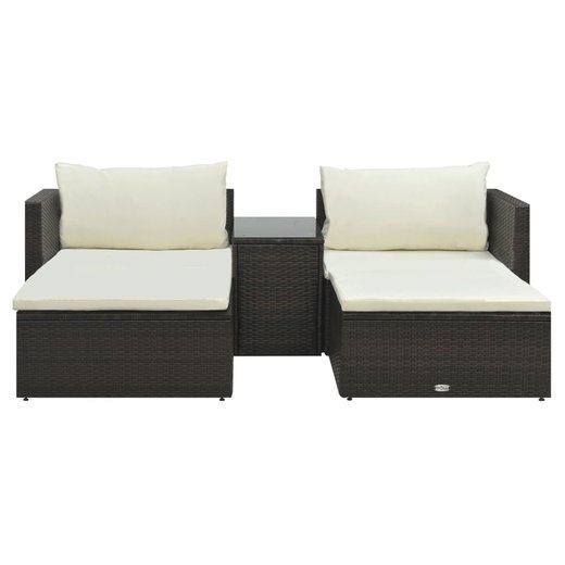 5-tlg. Garten-Lounge-Set mit Auflagen Poly Rattan Braun