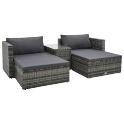 5-tlg. Garten-Lounge-Set mit Auflagen Poly Rattan Grau