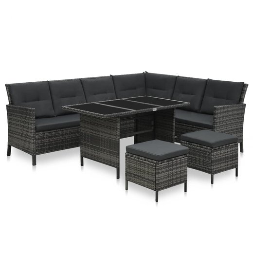 4-tlg. Garten-Sofagarnitur mit Auflagen Poly Rattan Grau