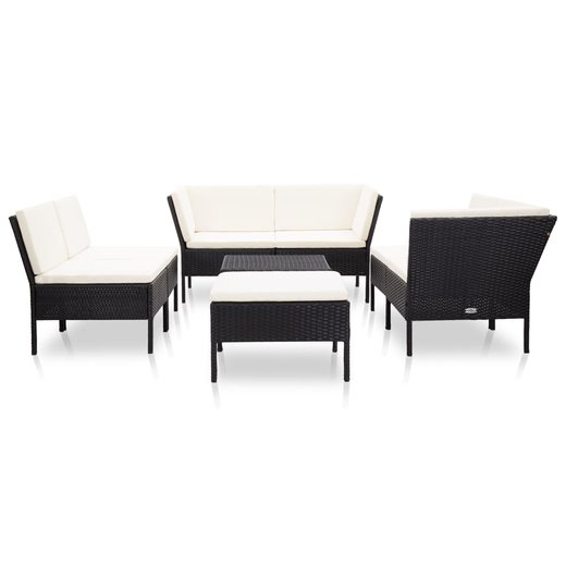 8-tlg. Garten-Lounge-Set mit Auflagen Poly Rattan Schwarz