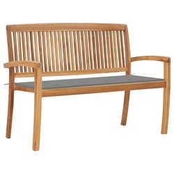 Stapelbare Gartenbank mit Auflage 128,5 cm Massivholz Teak
