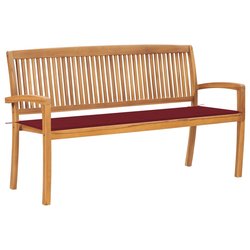 Stapelbare Gartenbank mit Auflage 159 cm Massivholz Teak