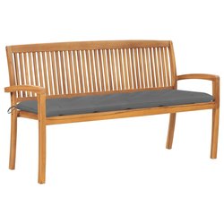 Stapelbare Gartenbank mit Auflage 159 cm Massivholz Teak