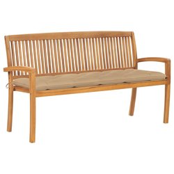 Stapelbare Gartenbank mit Auflage 159 cm Massivholz Teak