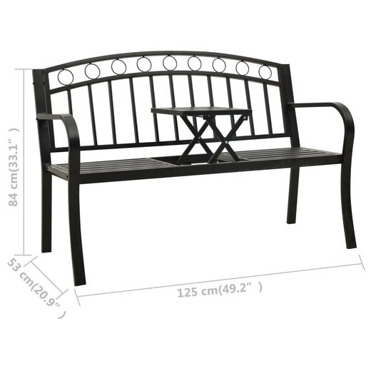 Gartenbank mit 1 Tisch 125 cm Stahl Schwarz