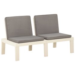 Garten-Lounge-Bank mit Auflagen Kunststoff Wei