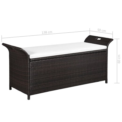 Truhenbank mit Polster 138 cm Poly Rattan Braun