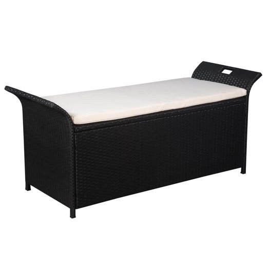 Truhenbank mit Polster 138 cm Poly Rattan Schwarz