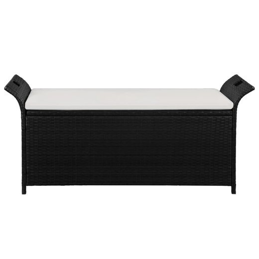 Truhenbank mit Polster 138 cm Poly Rattan Schwarz