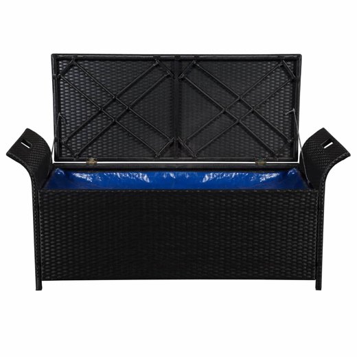 Truhenbank mit Polster 138 cm Poly Rattan Schwarz