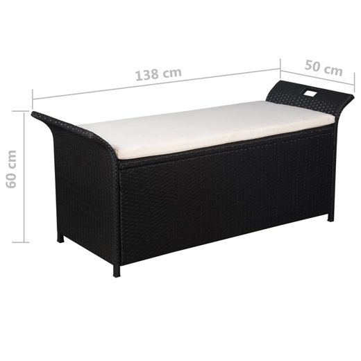 Truhenbank mit Polster 138 cm Poly Rattan Schwarz