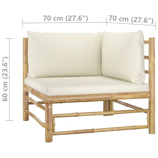 2-tlg. Garten-Lounge-Set mit Kissen Cremewei Bambus