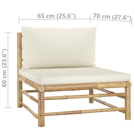 2-tlg. Garten-Lounge-Set mit Kissen Cremewei Bambus