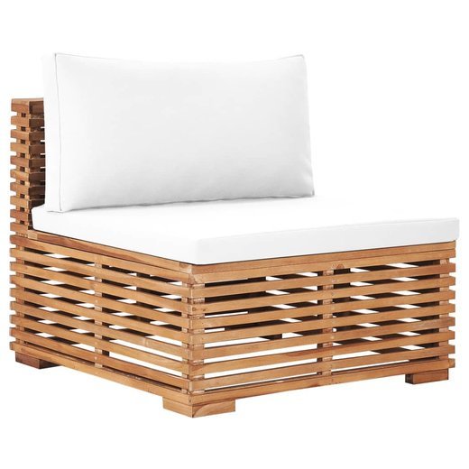 Garten-Mittelsofa mit Cremewei�er Auflage Massivholz Teak