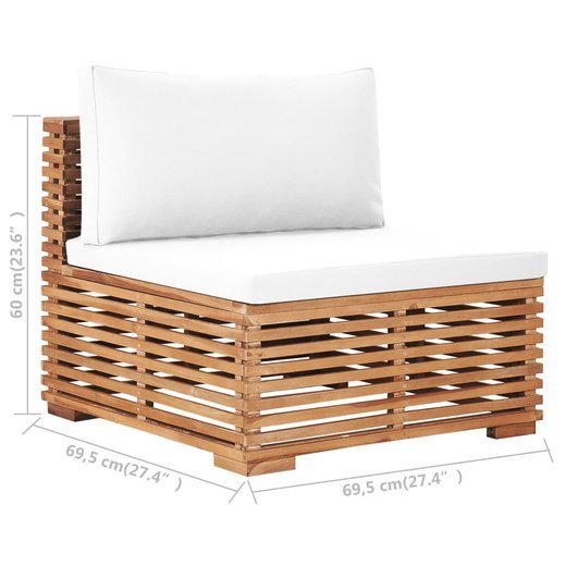 Garten-Mittelsofa mit Cremewei�er Auflage Massivholz Teak