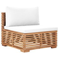 Garten-Mittelsofa mit Cremewei�er Auflage Massivholz Teak