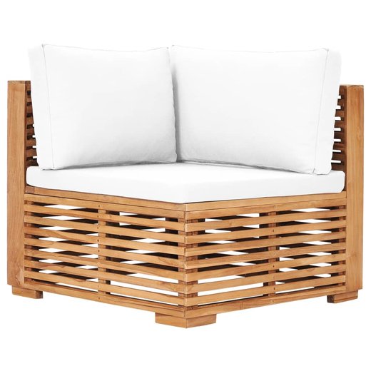 Garten-Ecksofa mit Cremeweier Auflage Massivholz Teak