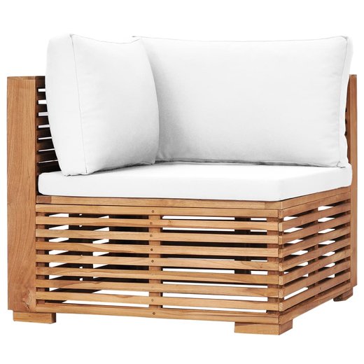 Garten-Ecksofa mit Cremeweier Auflage Massivholz Teak