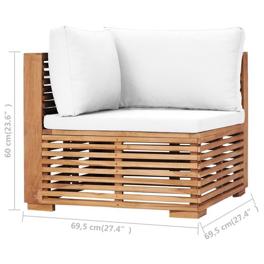 Garten-Ecksofa mit Cremeweier Auflage Massivholz Teak