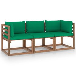 Garten-Palettensofa 3-Sitzer mit Kissen Grn Kiefernholz