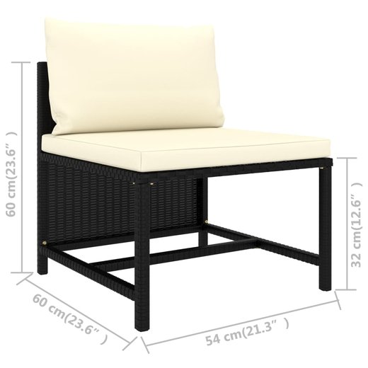 4-Sitzer-Gartensofa mit Auflagen Schwarz Poly Rattan