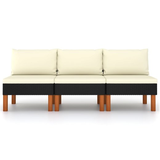 Mittelsofas 3 Stk. Poly Rattan und Eukalyptus Massivholz