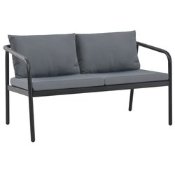 2-Sitzer-Gartenbank mit Auflagen Grau Aluminium