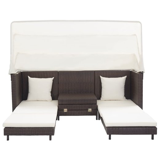 Ausziehbares 3-Sitzer-Schlafsofa mit Dach Poly Rattan Braun