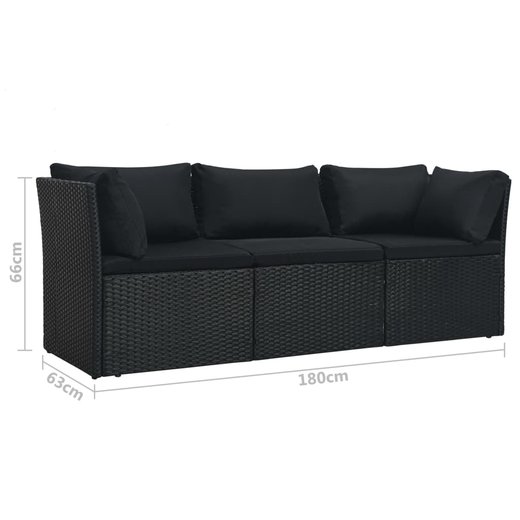 4-tlg. Garten-Lounge-Set mit Auflagen Poly Rattan Schwarz