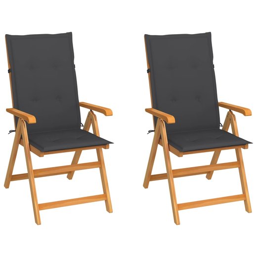 Gartensthle 2 Stk. mit Anthrazit Kissen Massivholz Teak