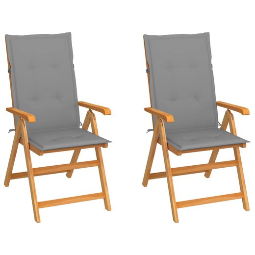 Gartensthle 2 Stk. mit Grauen Kissen Massivholz Teak