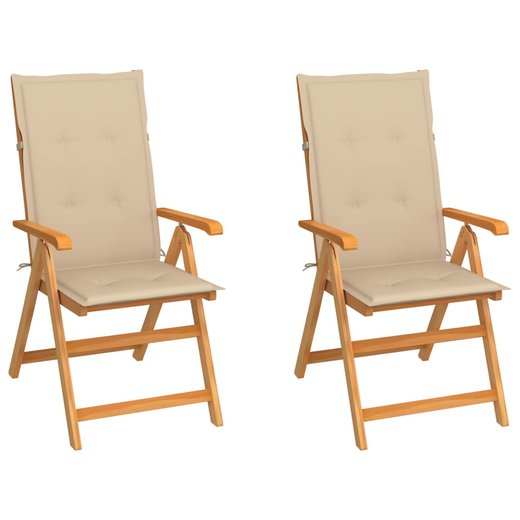 Gartensthle 2 Stk. mit Beigen Kissen Massivholz Teak