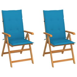 Gartensthle 2 Stk. mit Blauen Kissen Massivholz Teak